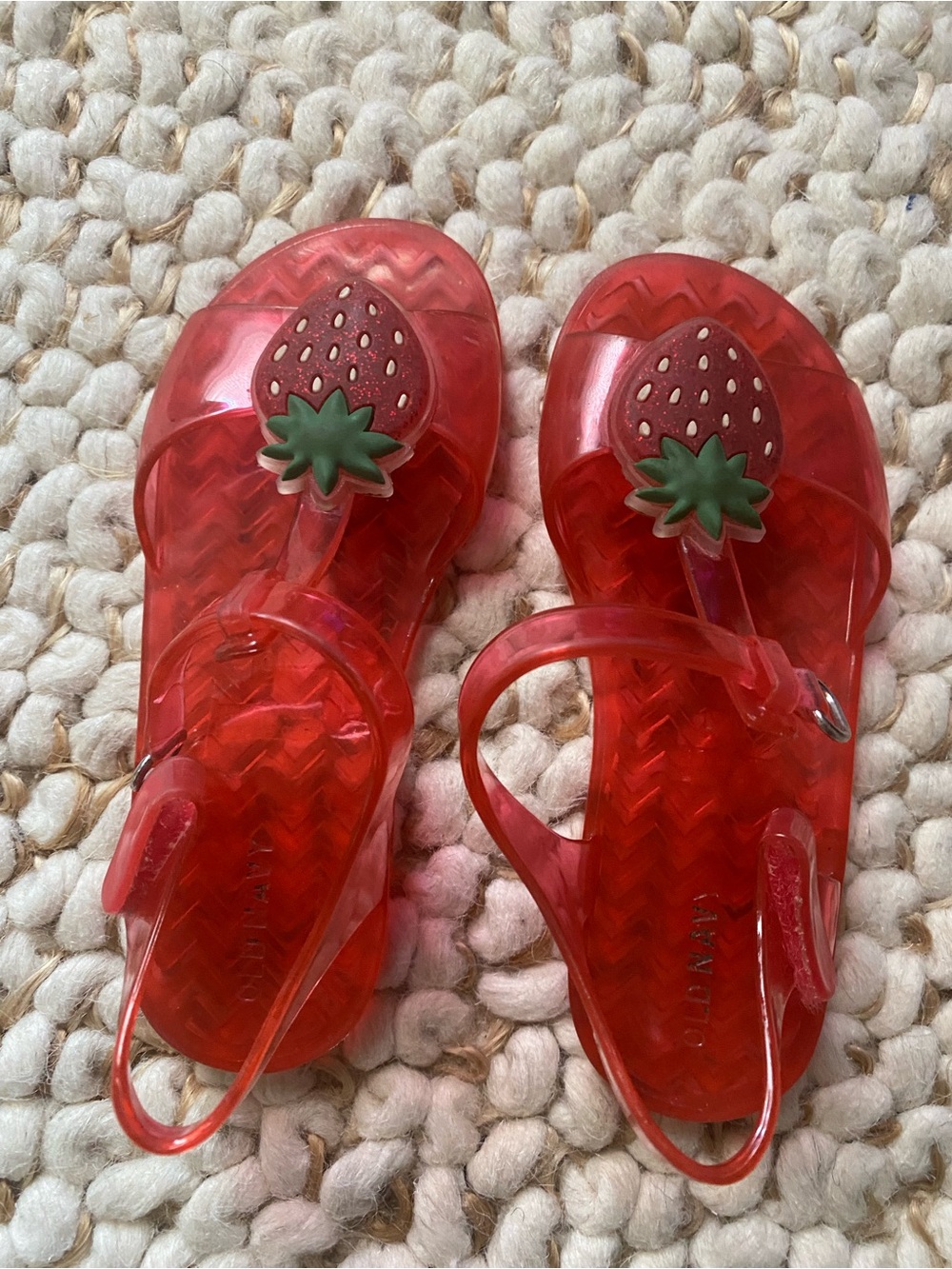 Old Navy Red Jelly Sandals with Strawberry Charm